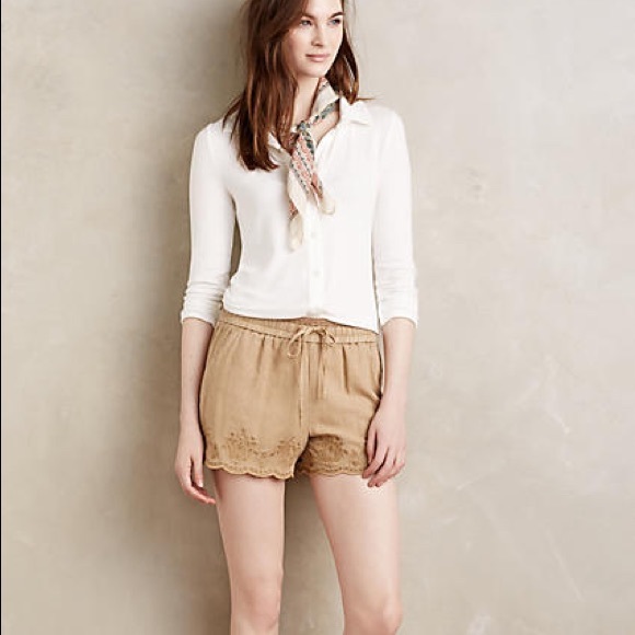 Anthropologie Pants - Anthropologie HEI HEI Embroidered Linen Shorts